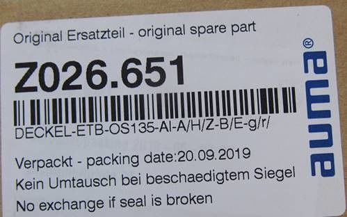 Z026.651 Bagian Aktuator AUMA Untuk Aktuator Multi Turn SA 30.1 / SAR 30.1 Segel