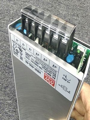 HRP-450-48 48Vdc 9.5A PFC Power Supply 8 Output Analog Kompak 100 mm x 100 mm x 100 mm Ukuran