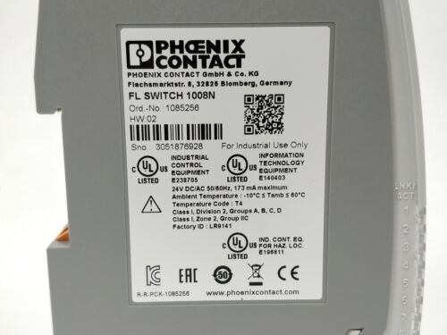 FL SWITCH 1008N 1085256 Industrial Ethernet Switch dengan tingkat perlindungan IP54 dan 0.05 cm-1 Cell Constant