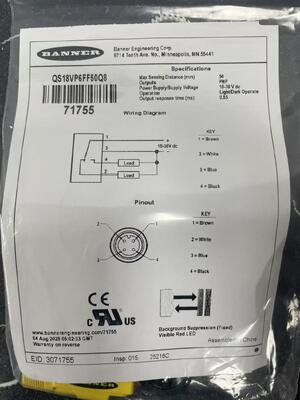 BANNER QS18VP6FF50Q8 Sensor Fotolistrik Bidang Tetap dengan Keandalan Tinggi