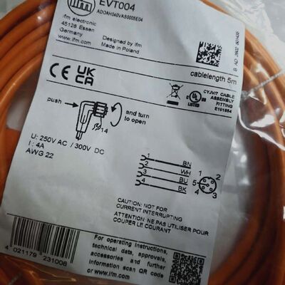 IFM EVT004 M12 Kabel Penghubung Wanita Bersudut